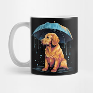 Golden Retriever Rainy Day With Umbrella Mug